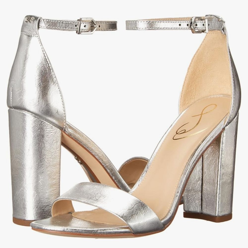 Sam Edelman Womens Yaro Block Heel Sandal Silver Metallic Size 8.5